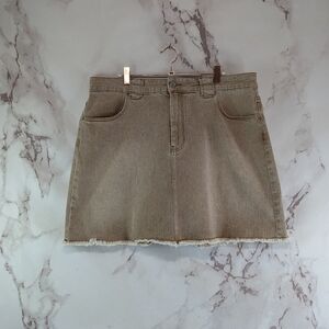Ted Baker Skirt Women 6 Denim Mini A line Jean Tan Brown Frayed Hem Short London